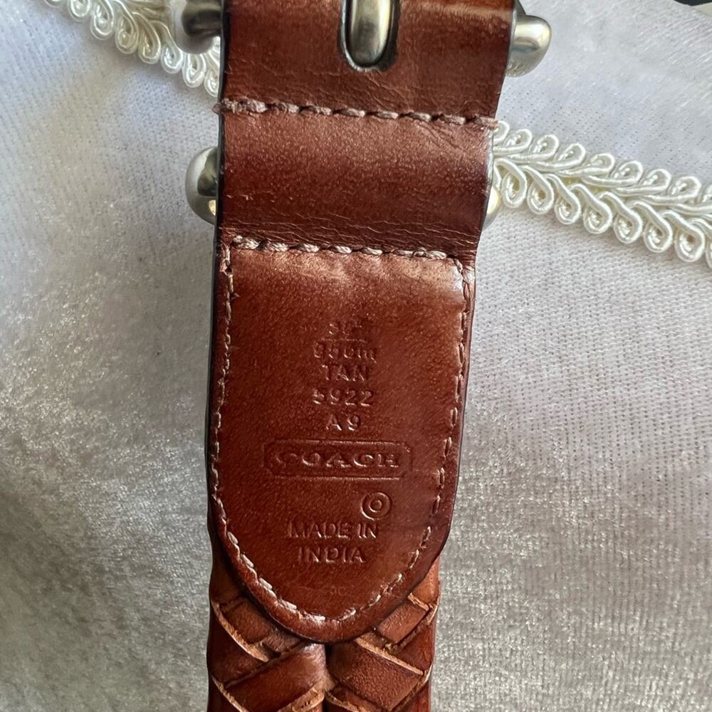 Coach Men's Braided Brown Leather Belt size 36 silver buckle - Picture 4 of 9